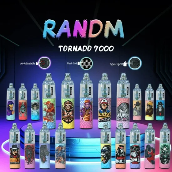 Randm Tornado 6000 7000 7800 8000 9000 10000 Puffs Günstiger Großhandel Blinkende RGB-LED-Einweg-Vape-E-Zigarette