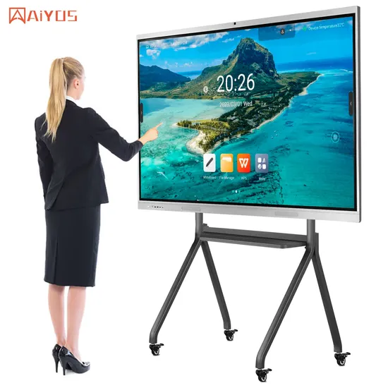 Aiyos 55 65 75 86 98 Zoll 4K Dual OS Touchscreen Smart Board Interaktives Whiteboard für Besprechungsräume und Schulen (OPS optional)
